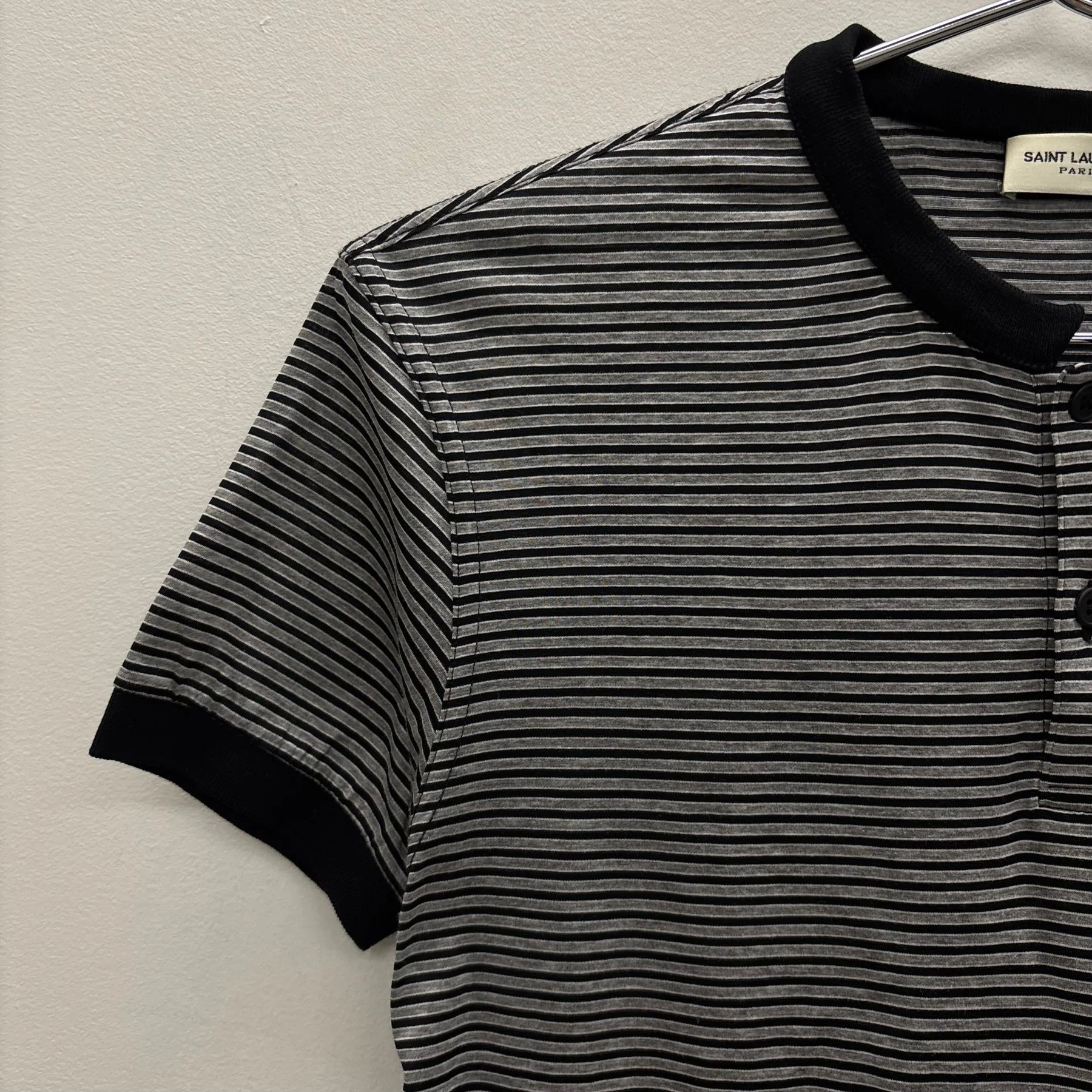 SS12 Saint Laurent Paris By Hedi Slimane Striped Polo Shirt - Image 4