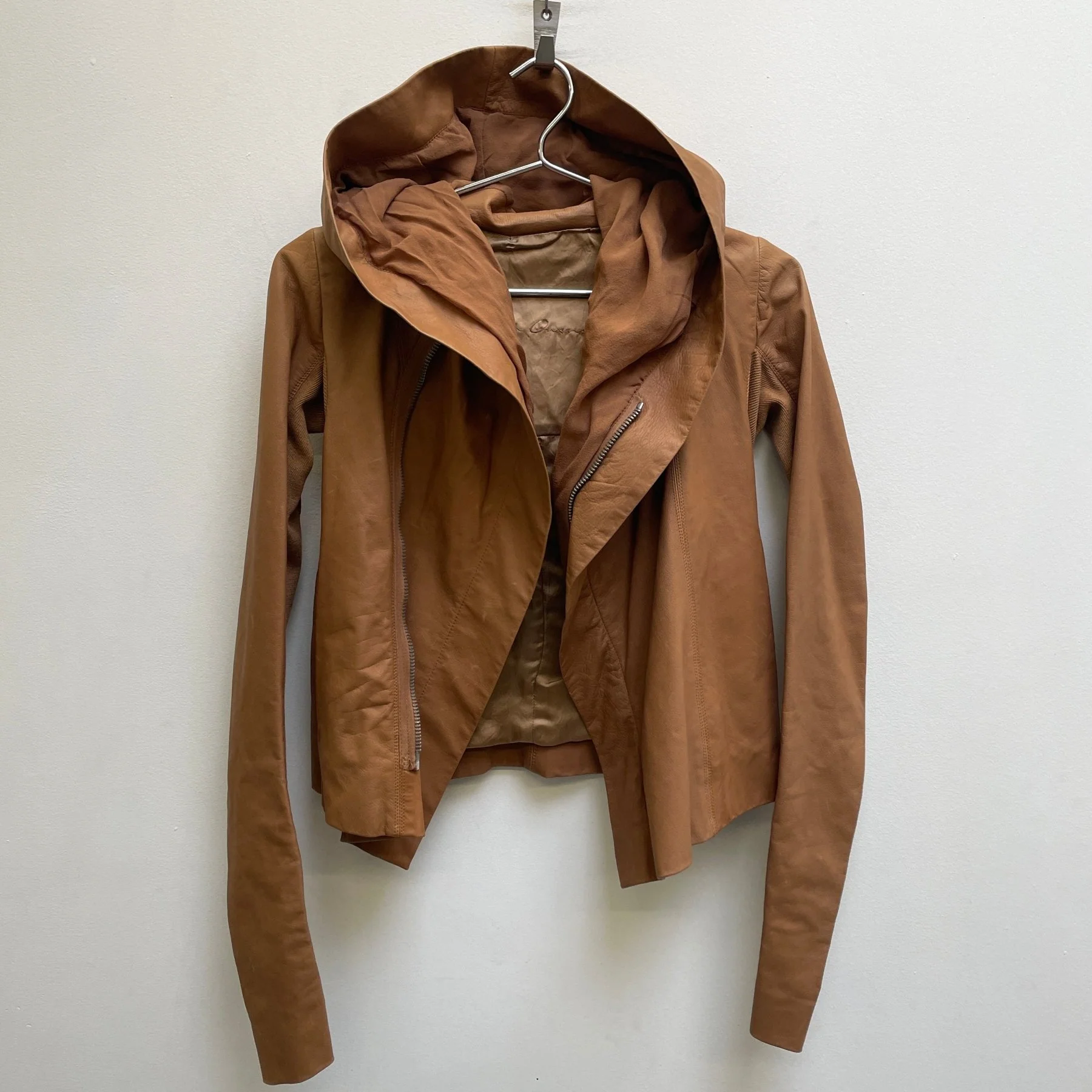 SS13 Rick Owens “ISLAND” Honey Leather Hooded Women’s Biker Jacket - Image 2