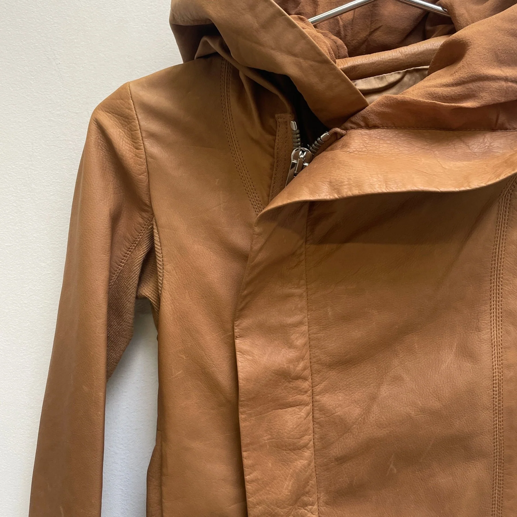 SS13 Rick Owens “ISLAND” Honey Leather Hooded Women’s Biker Jacket - Image 5
