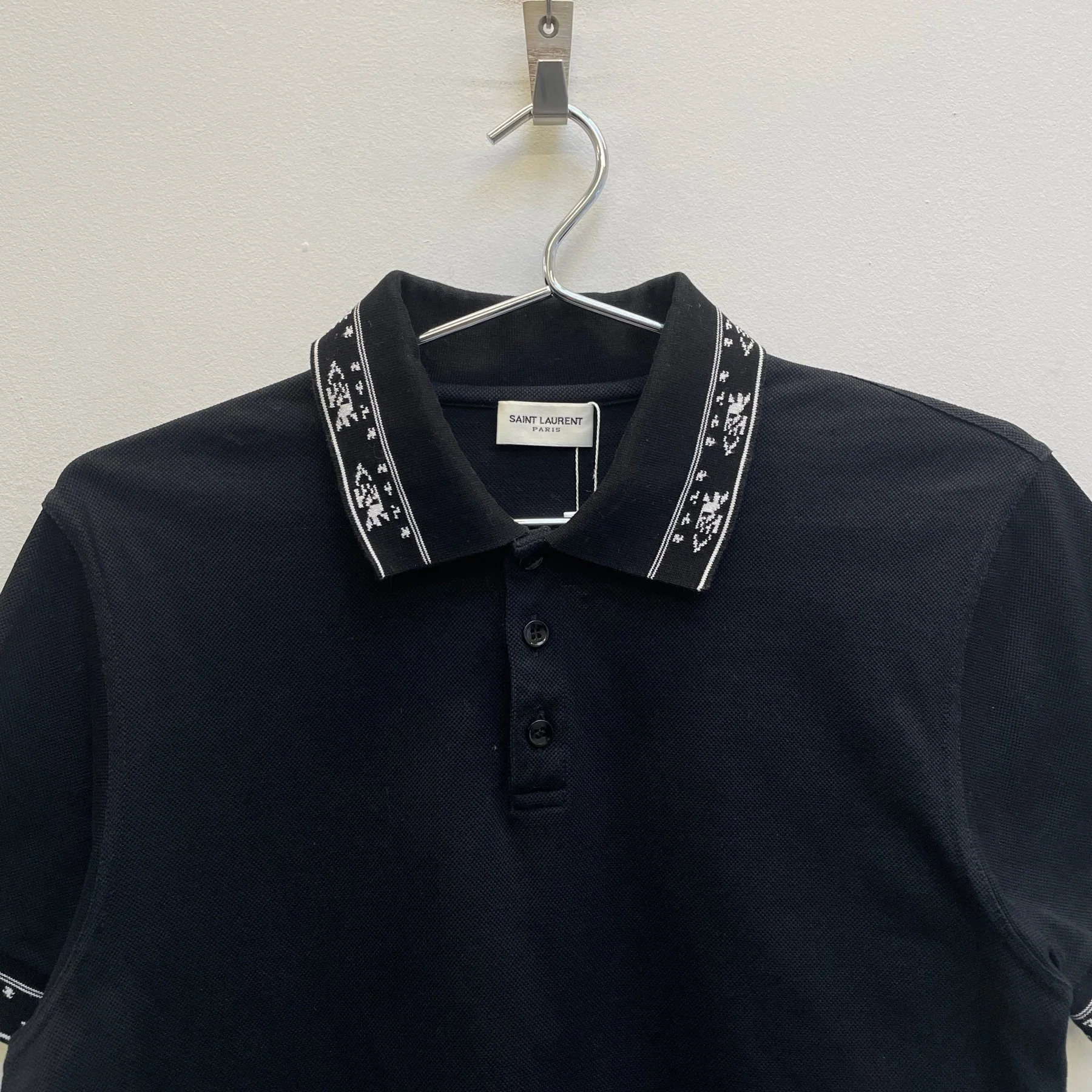 SS17 Saint Laurent Paris Contrast Trim Polo Shirt - Image 3