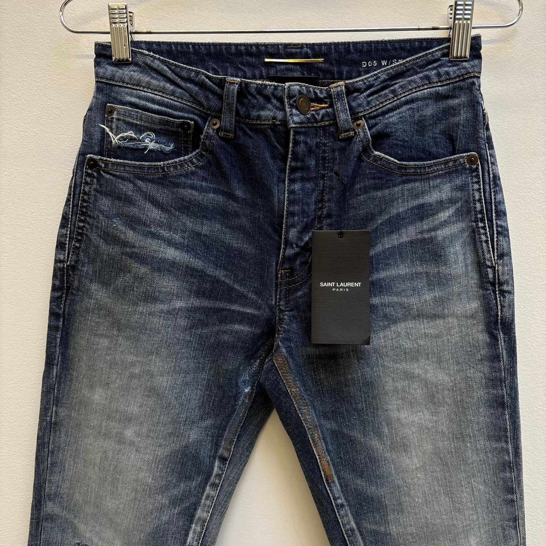 SS18 Yves Saint Laurent Acid Wash Distressed Zip Jeans - Image 3