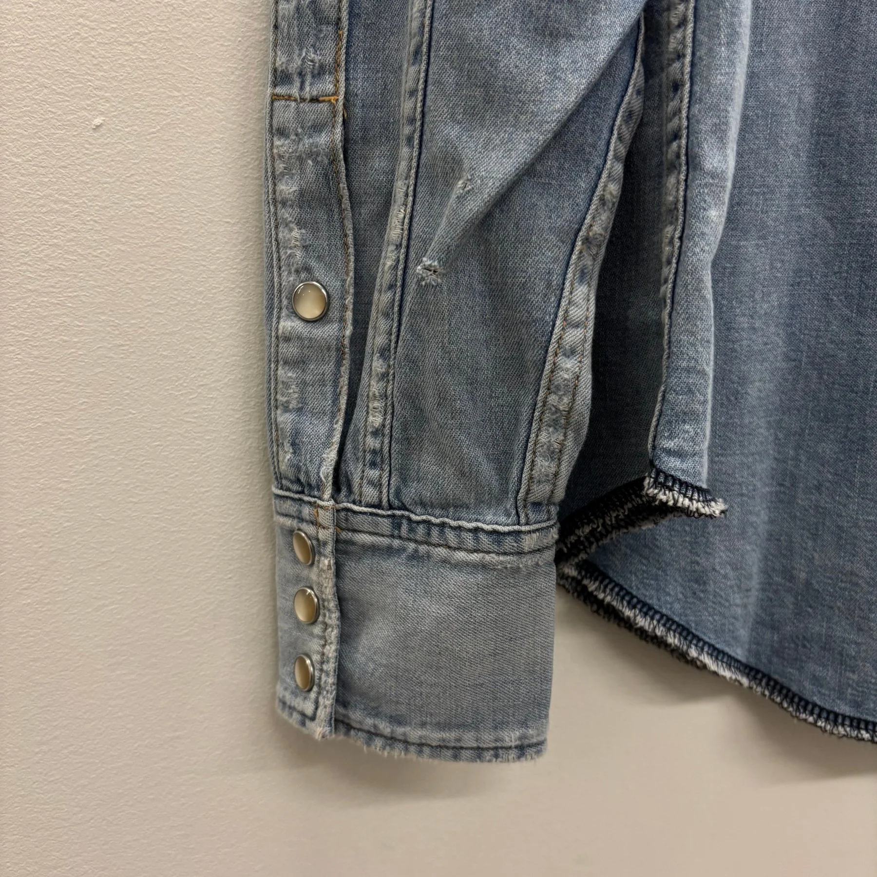 SS19 Yves Saint Laurent Paris Heavy Distressed Denim Shirt - Image 11
