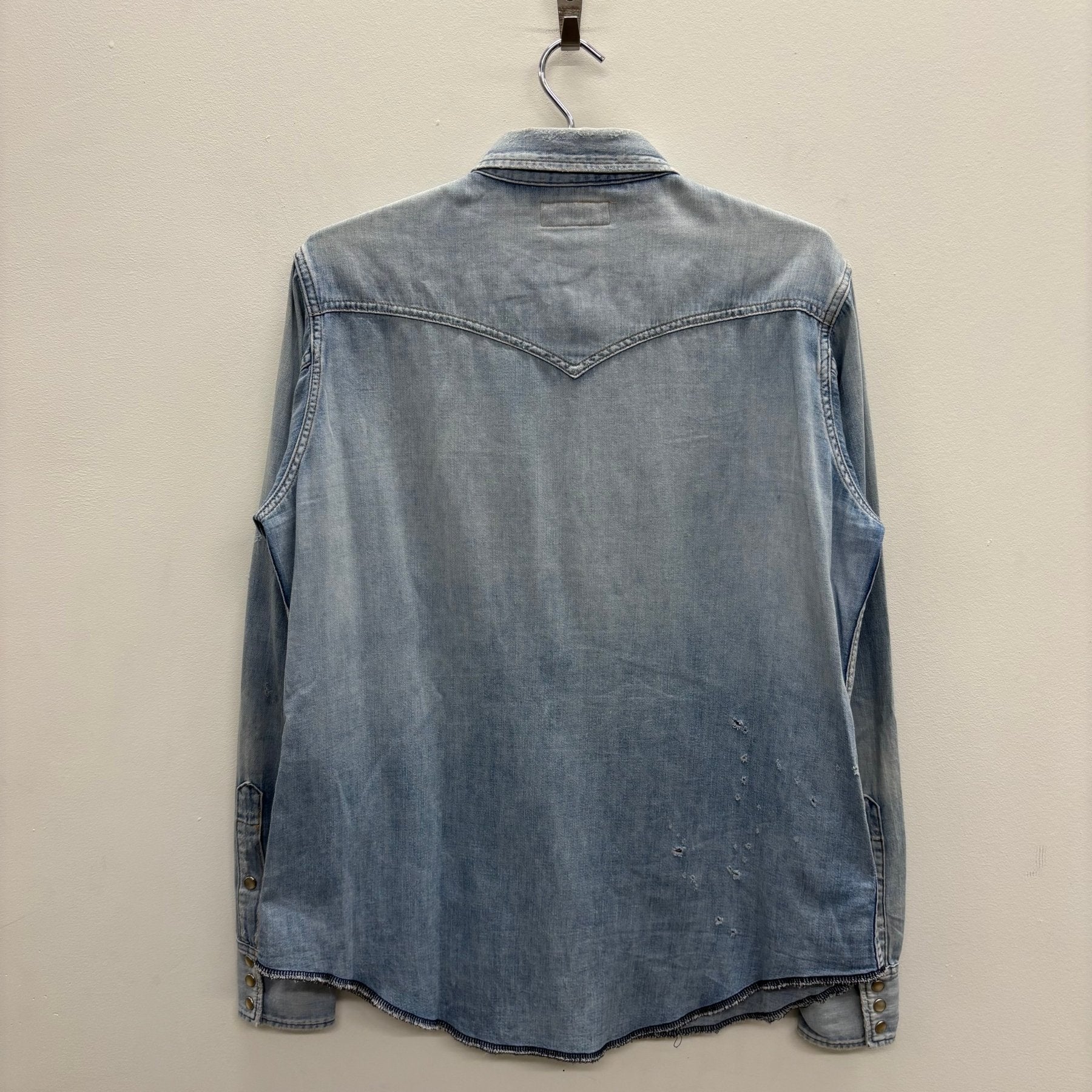 SS19 Yves Saint Laurent Paris Heavy Distressed Denim Shirt - Image 2