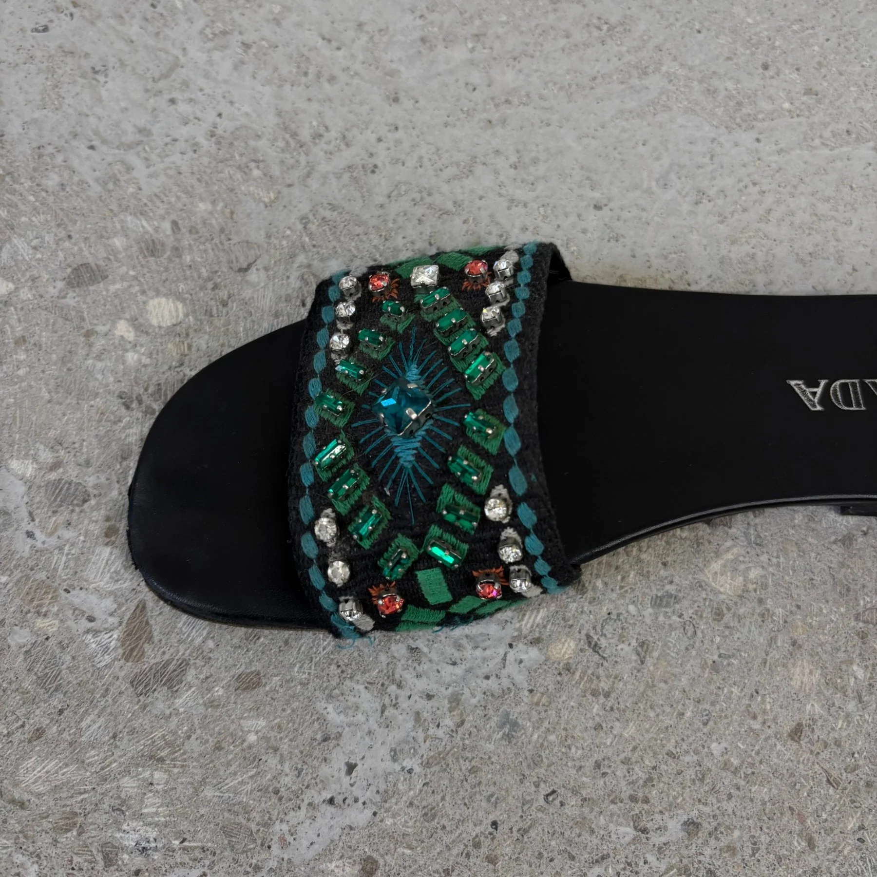 SS20 Prada Printed Crystal Embellished Slides - Image 5