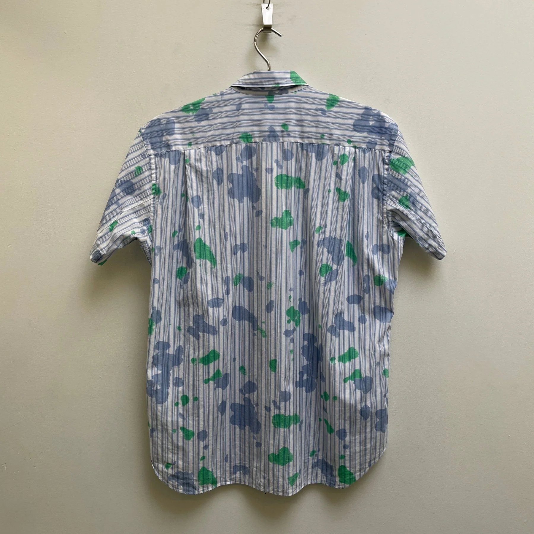 SS24 Comme Des Garçons SHIRT Striped Splattered Short Sleeve Button Up Blouse - Image 2