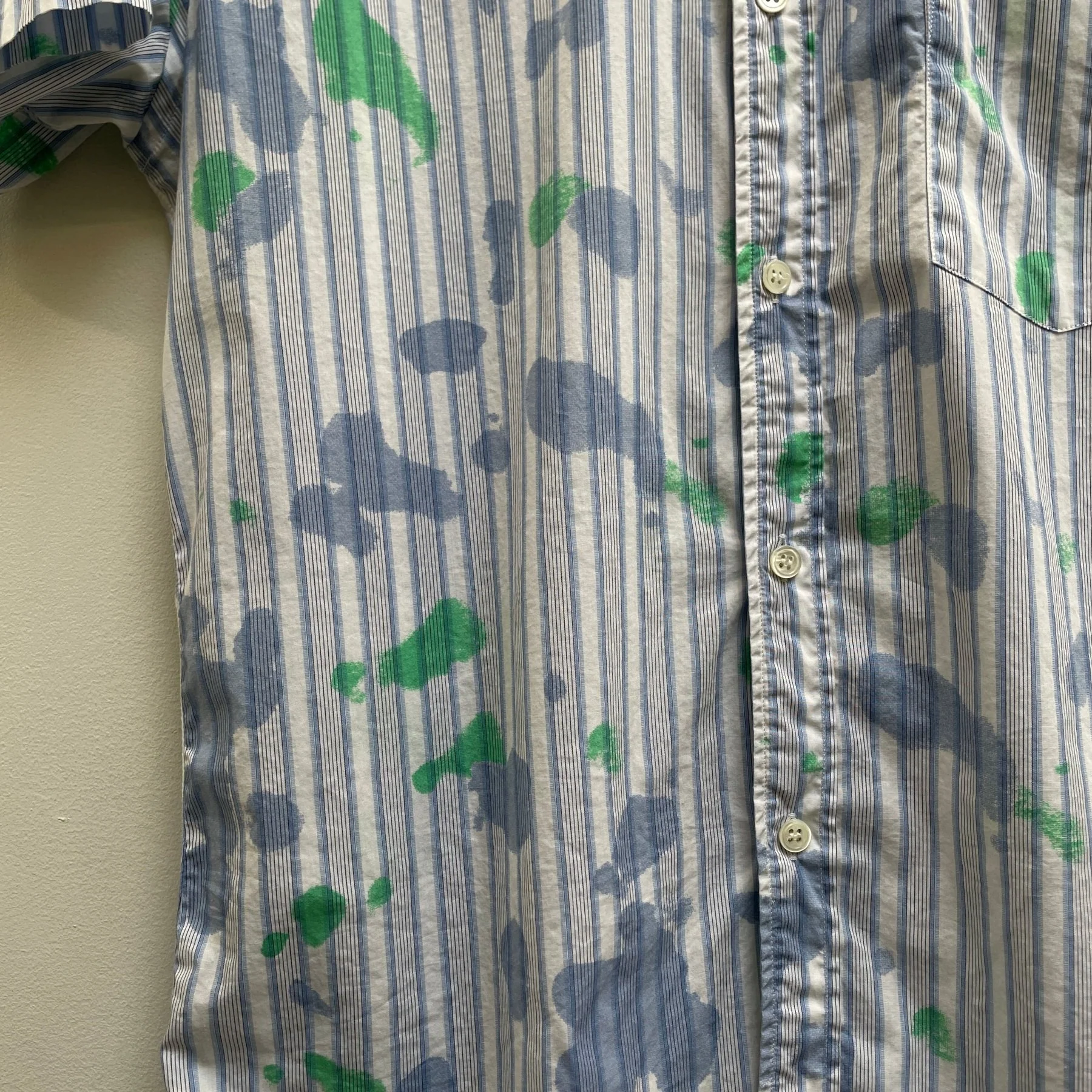 SS24 Comme Des Garçons SHIRT Striped Splattered Short Sleeve Button Up Blouse - Image 5
