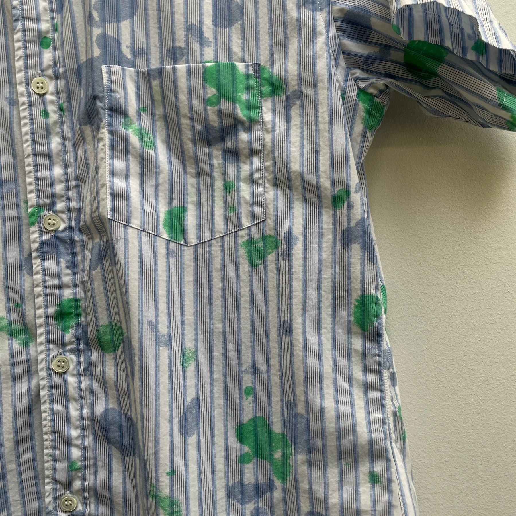 SS24 Comme Des Garçons SHIRT Striped Splattered Short Sleeve Button Up Blouse - Image 6