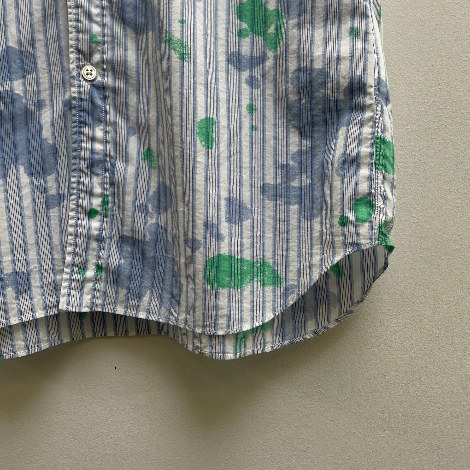 SS24 Comme Des Garçons SHIRT Striped Splattered Short Sleeve Button Up Blouse - Image 7