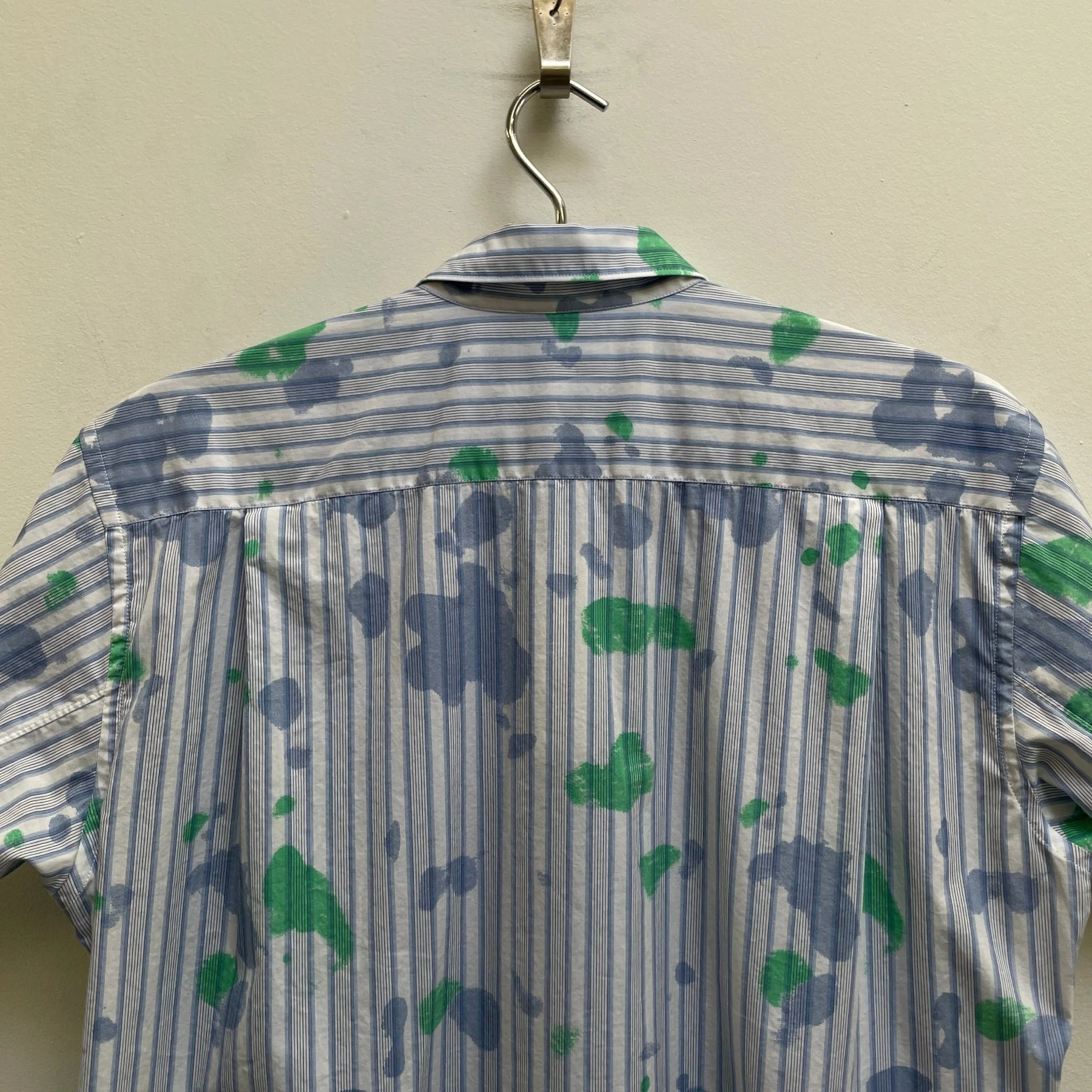 SS24 Comme Des Garçons SHIRT Striped Splattered Short Sleeve Button Up Blouse - Image 8