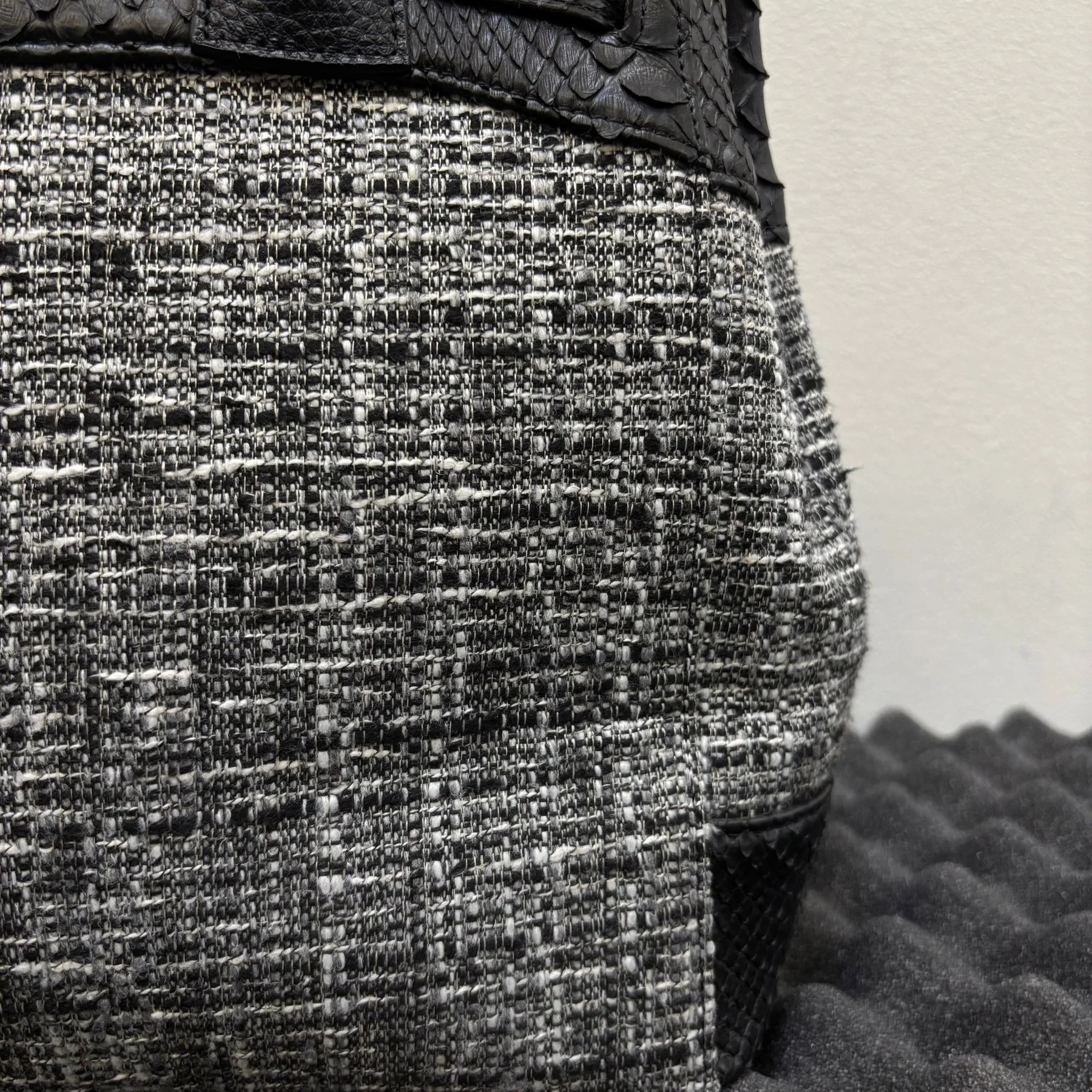 Tweed and Python Leather Firkin Handbag - Image 10