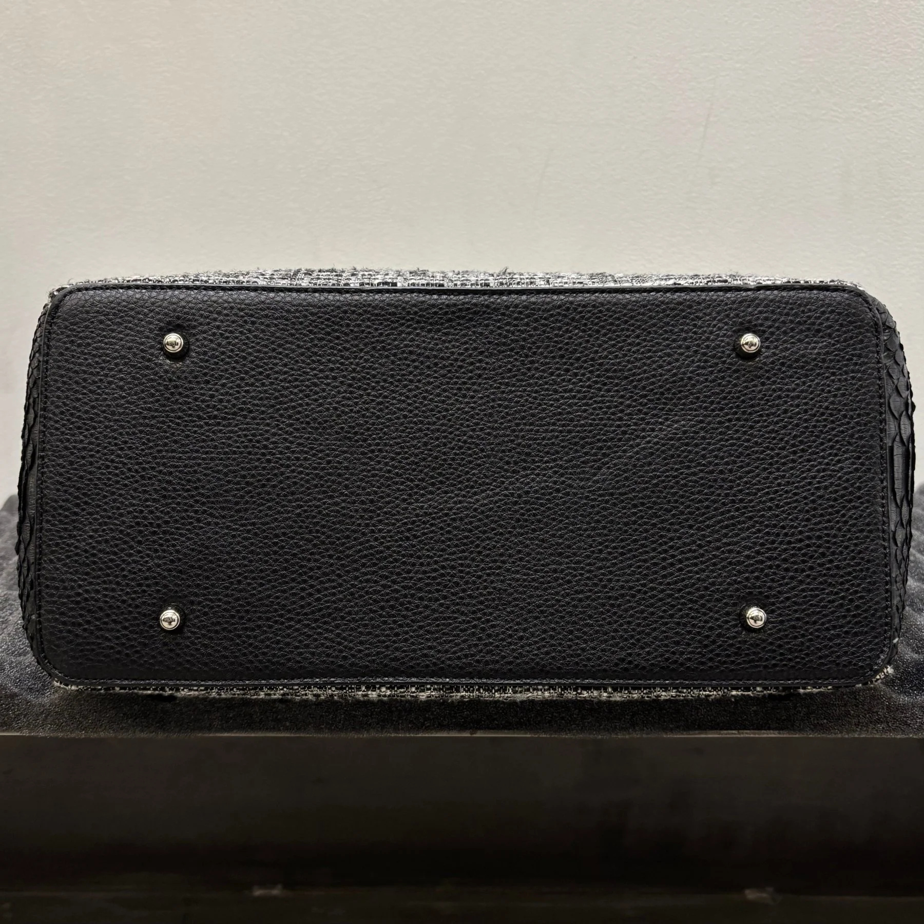 Tweed and Python Leather Firkin Handbag - Image 14