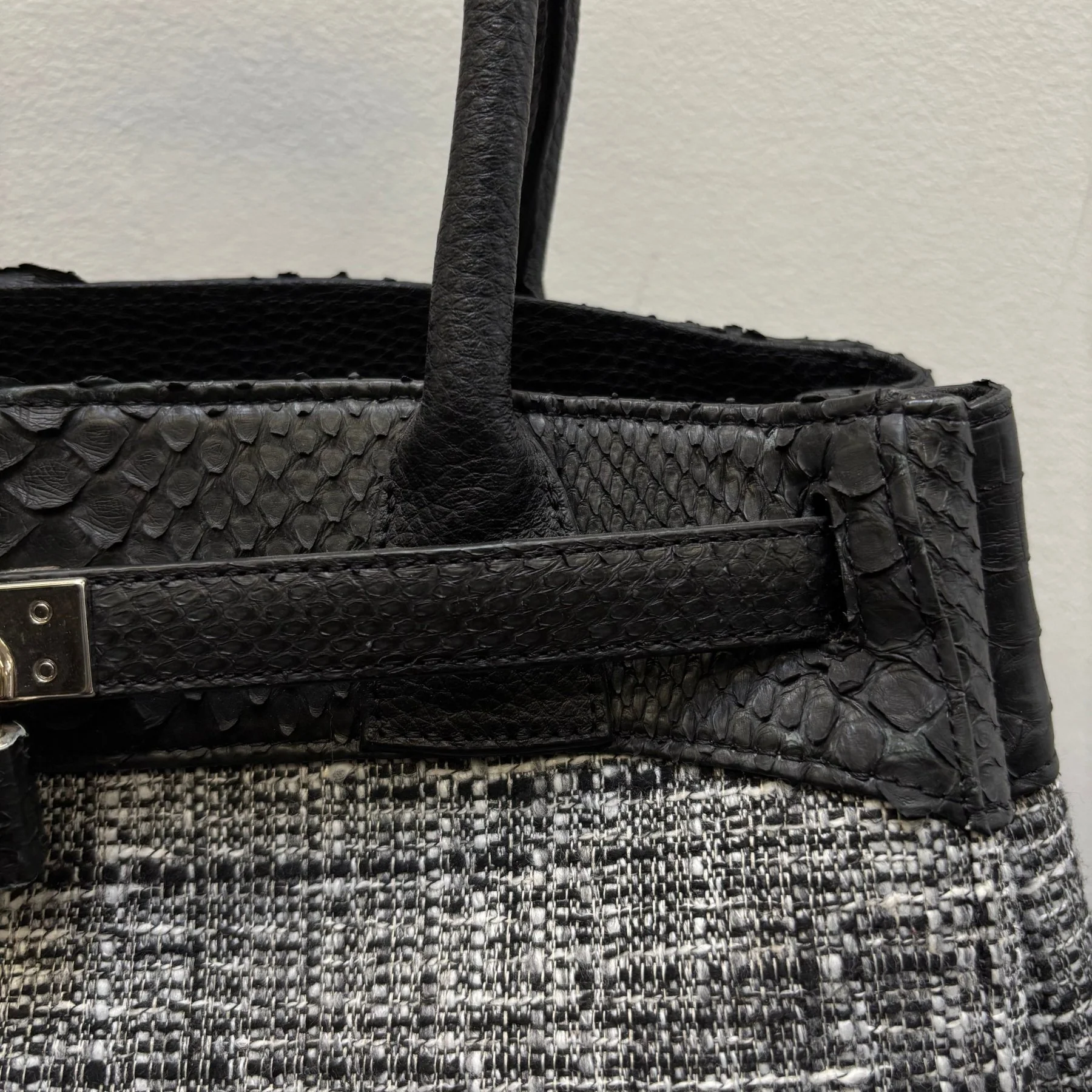 Tweed and Python Leather Firkin Handbag - Image 3