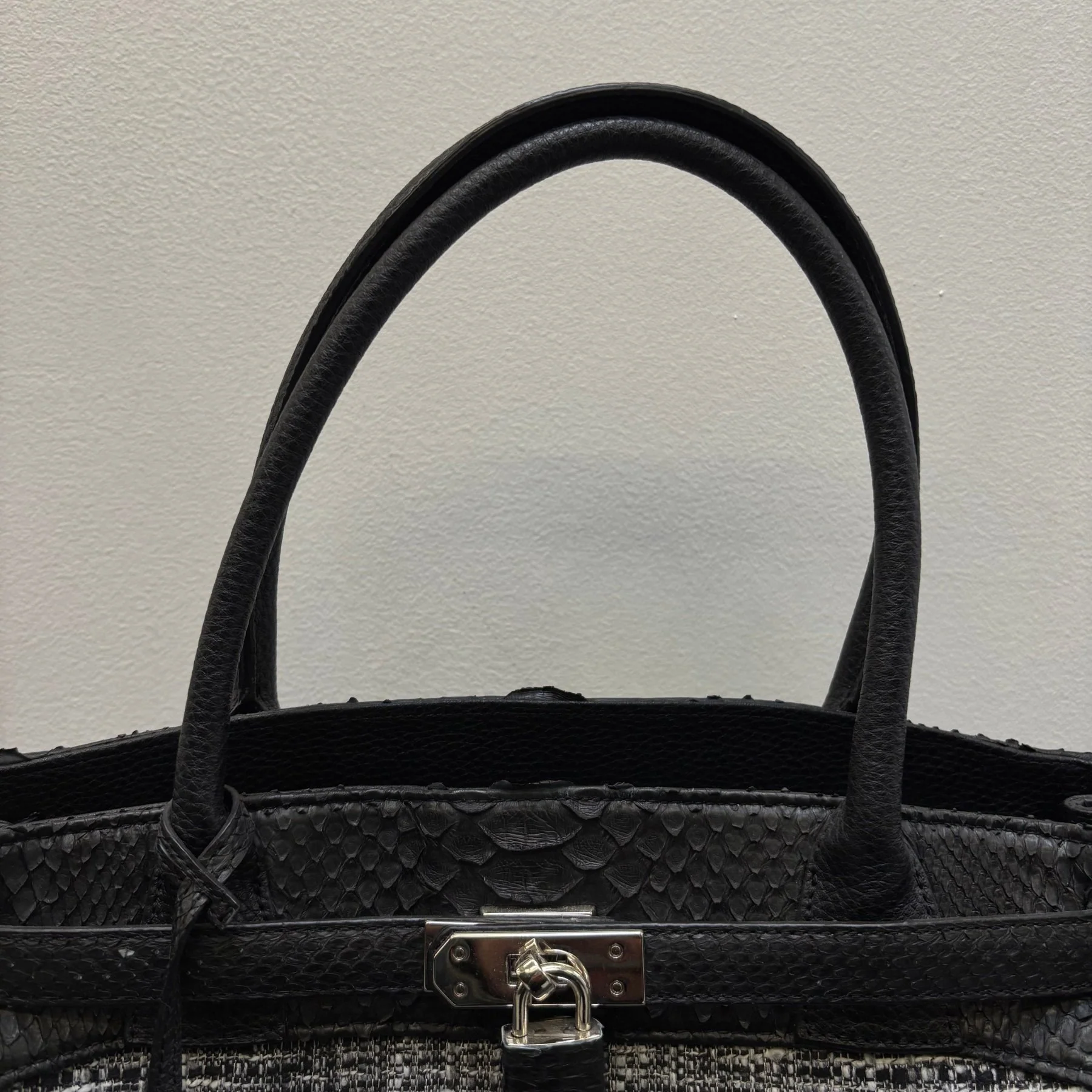 Tweed and Python Leather Firkin Handbag - Image 8