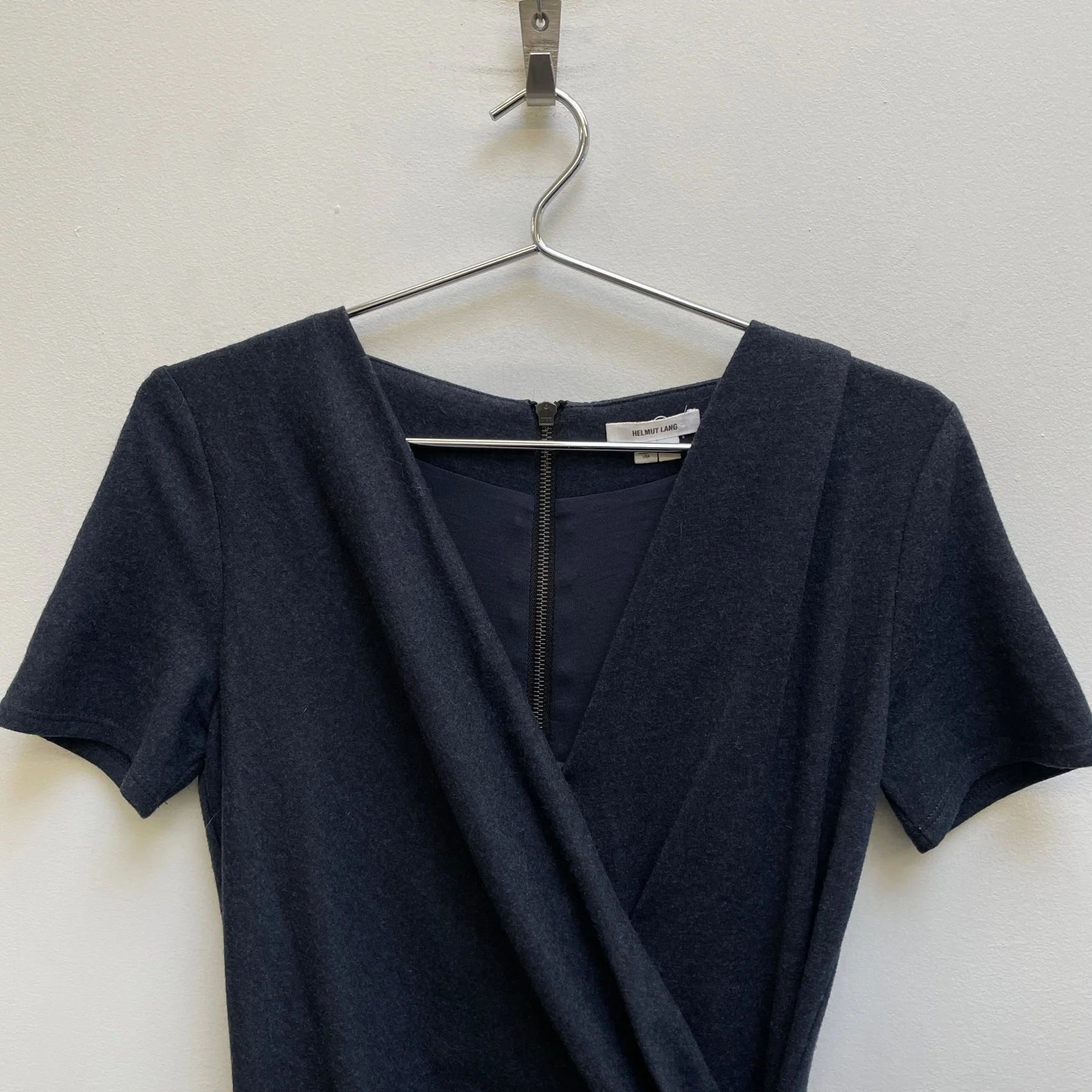 00s Helmut Lang (Lang Era) Draped Neckline Zip Dress - Image 3